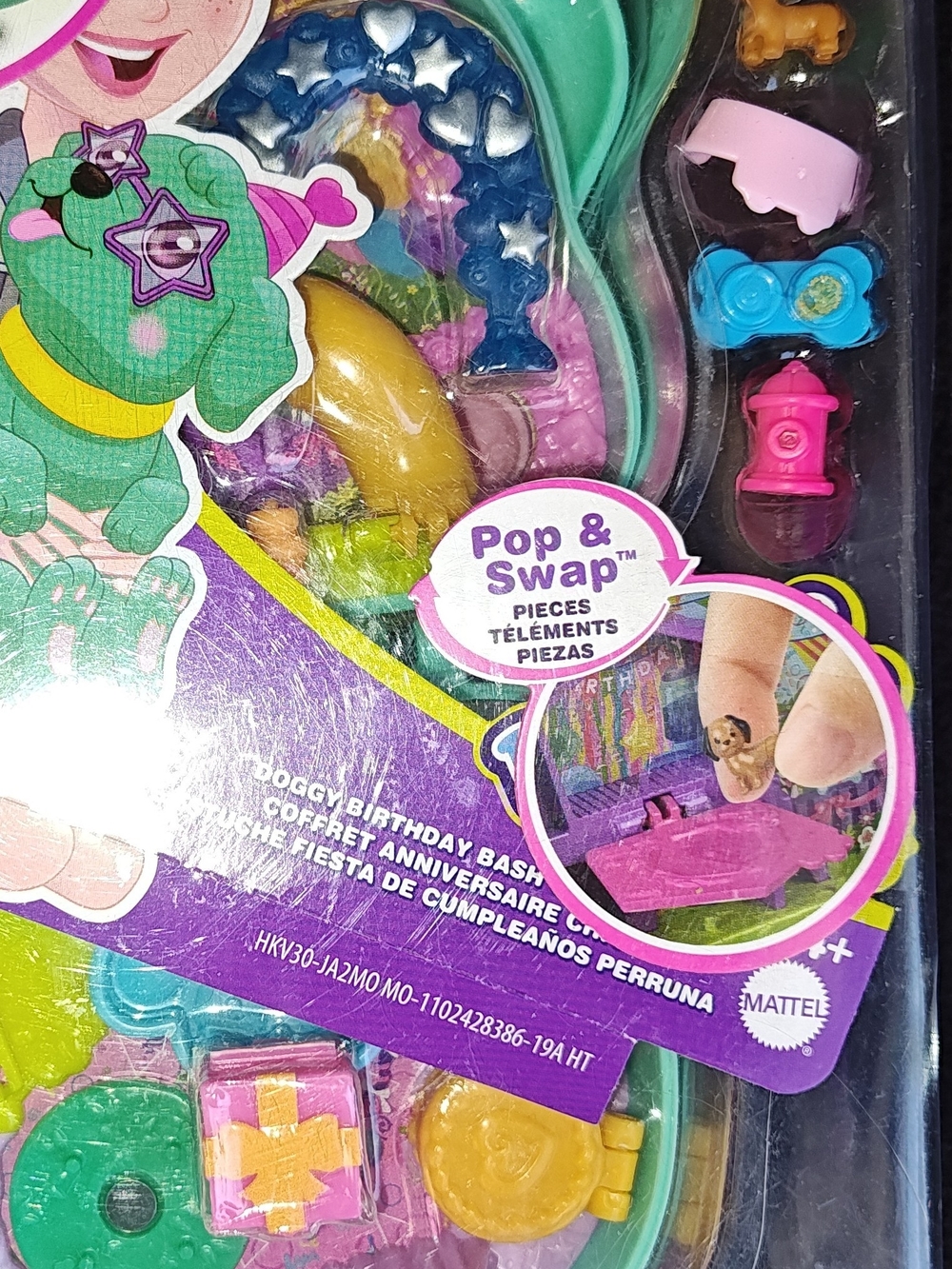 Polly Pocket Mattel Pop & Swap Playset with Teal, Purple, Pink and Gold Pieces